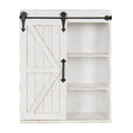 Rustic White Wood Wall Storage Cabinet with Sliding Barn Door F2988