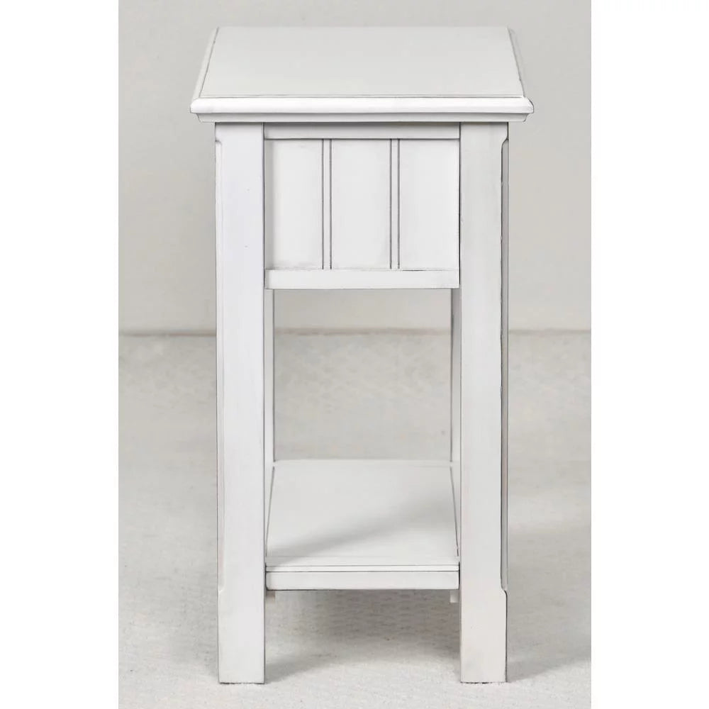 White Wood Chairside Table with Lower Shelf W7857
