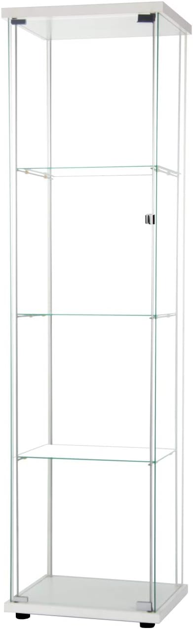 Glass Display Cabinet 4 Shelves with Door, Floor Standing Curio Bookshelf, 64” x 17” x 14.5”, White F9551