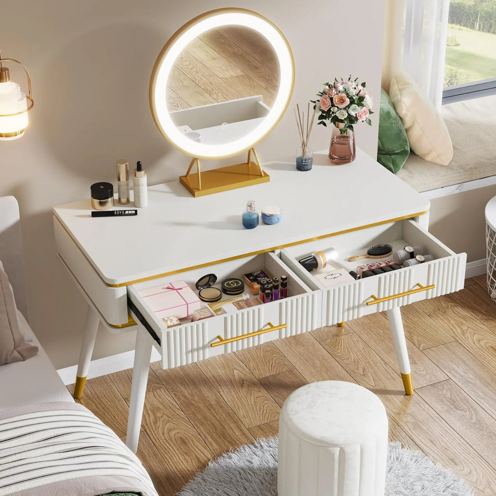 47" White Makeup Vanity Desk with 2 Drawers Y3297