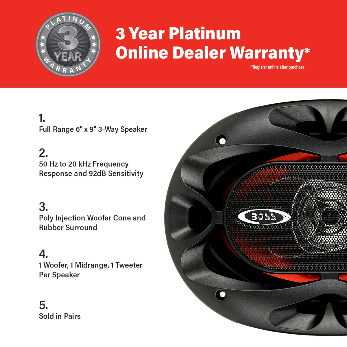 6 x 9 inch 3 Way Coaxial Car Speakers, Sold in Pairs R63895