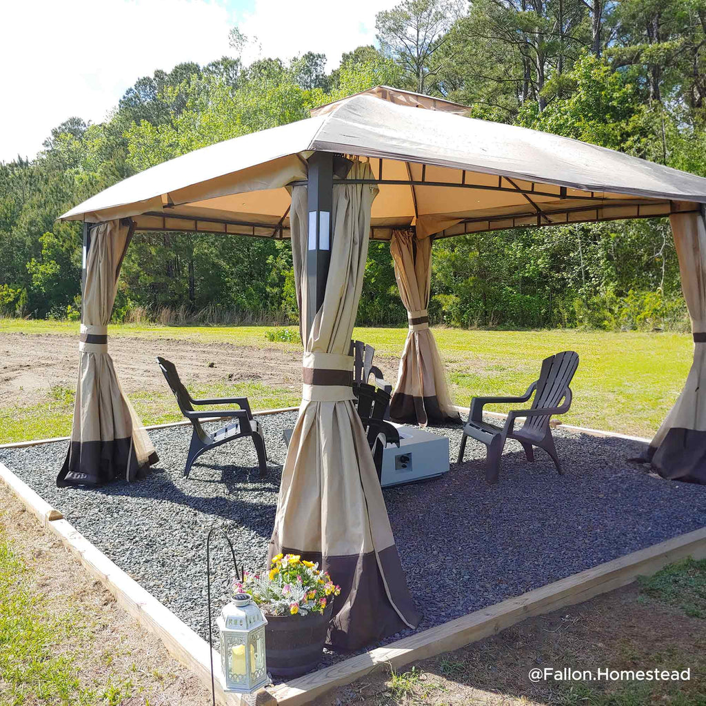 Tan and Brown 10 ft. x 12 ft. Gazebo with LED Lighting and Bluetooth Sound L678