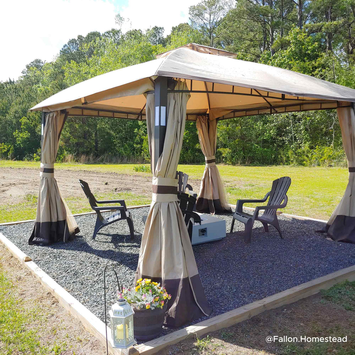Tan and Brown 10 ft. x 12 ft. Gazebo with LED Lighting and Bluetooth Sound L678