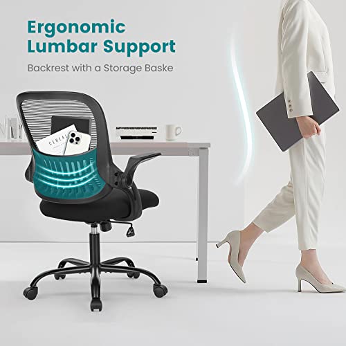 Mid Back Ergonomic Mesh Office Chair with Lumbar Support and Armrests U787614