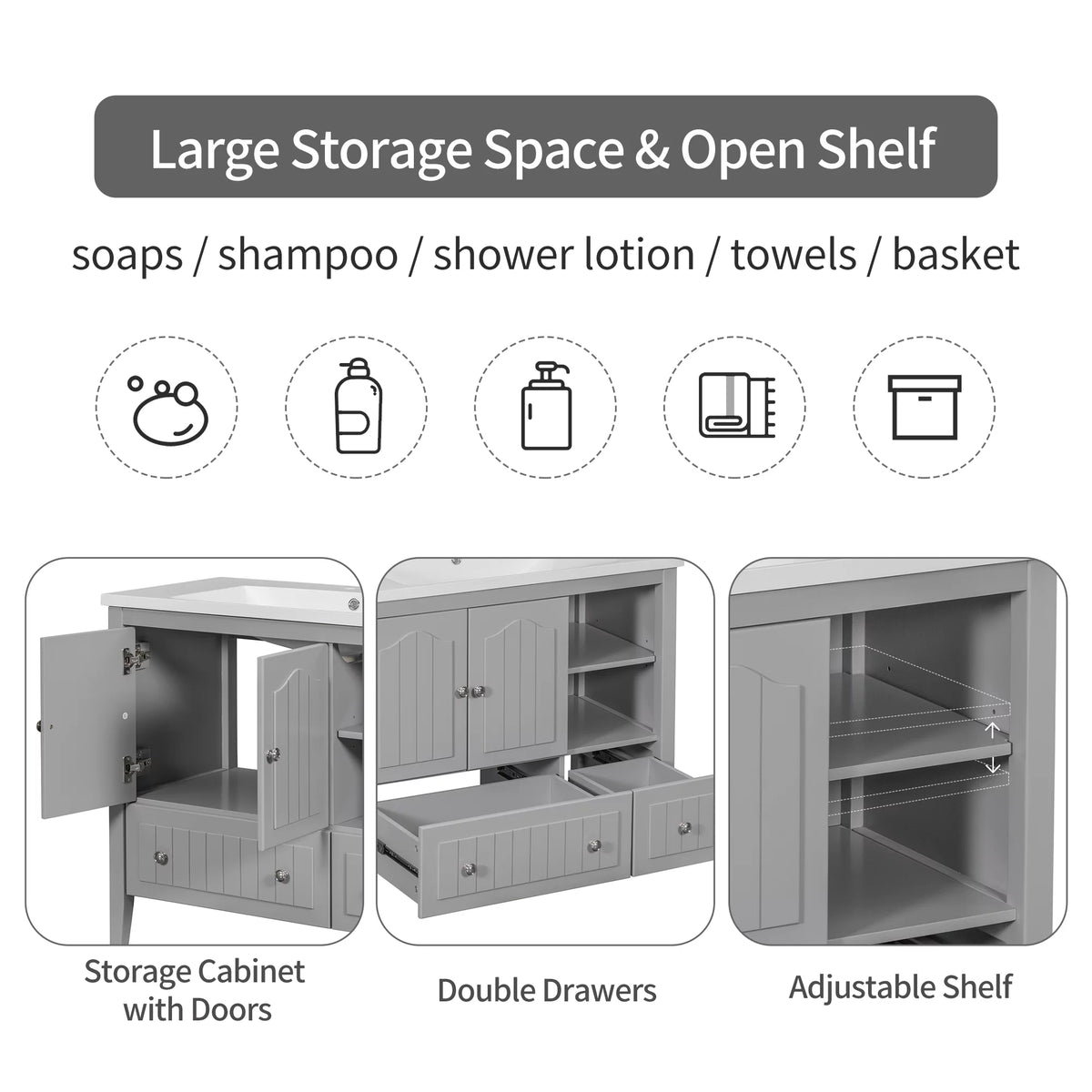 36" Gray Bathroom Vanity with Ceramic Sink P125708