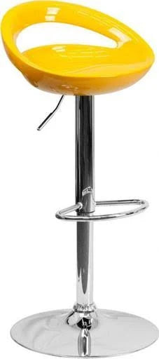 Yellow Plastic Adjustable Height Bar Stool with Chrome Base A8428