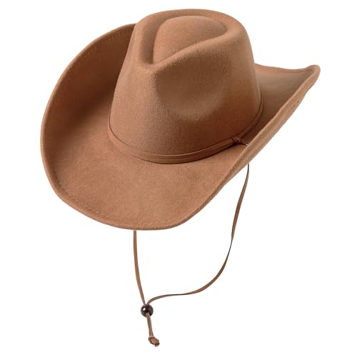Retro Felt Wide Brim Cowboy Hat with Wind Lanyard V249331