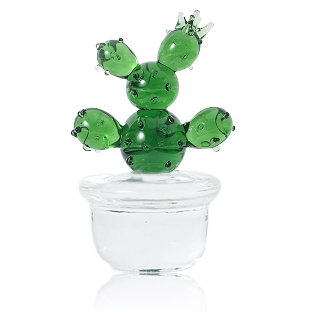 Handmade Blown Glass Cactus Figurines Desk Decorations F9355