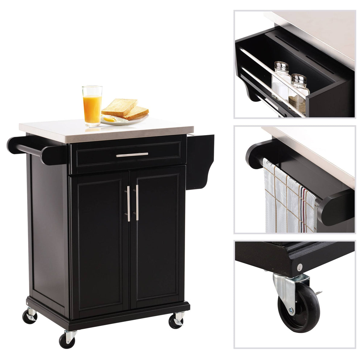 Wood Stainless Steel Rolling Kitchen Island Utility Cart U9831