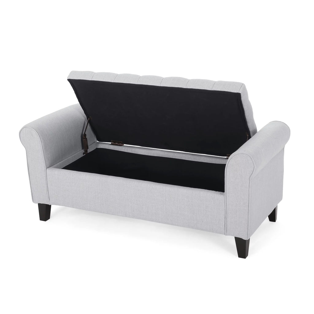 Light Gray and Dark Brown Fabric Storage Ottoman Bench C608852