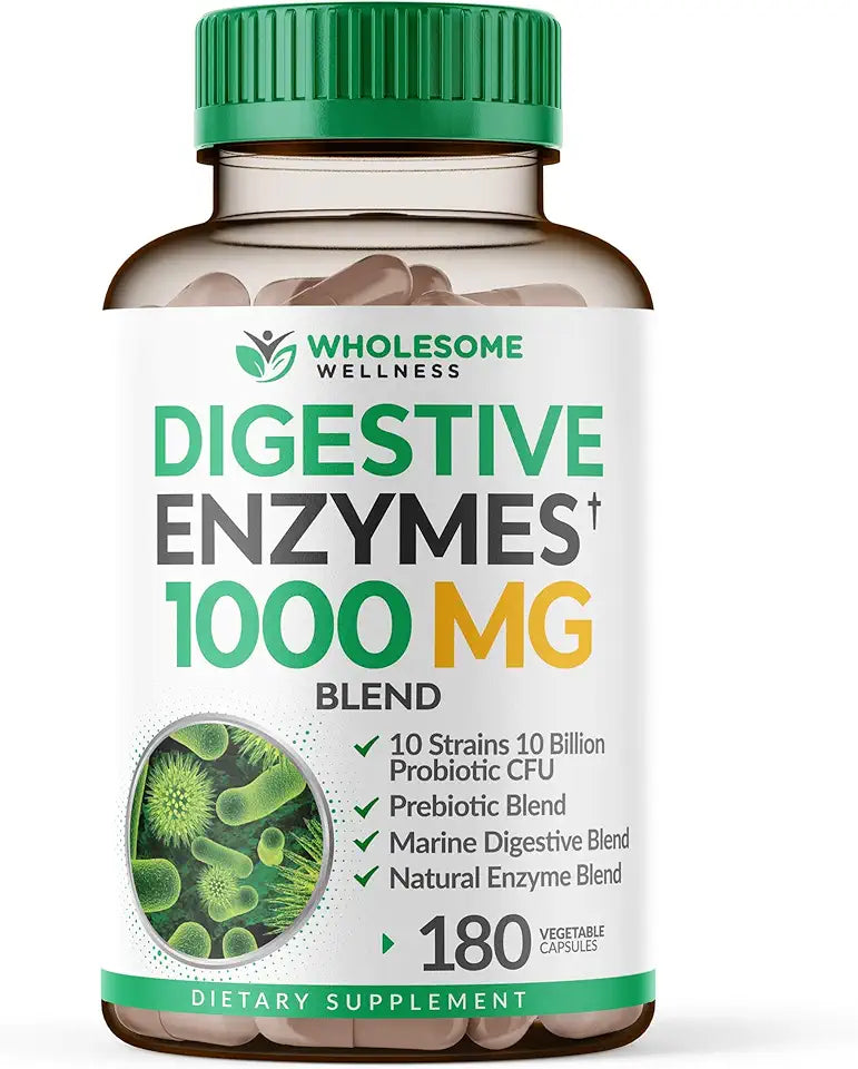 Organic Plant-Based Digestive Enzymes with Prebiotics & Probiotics, 180 Capsules Q6817