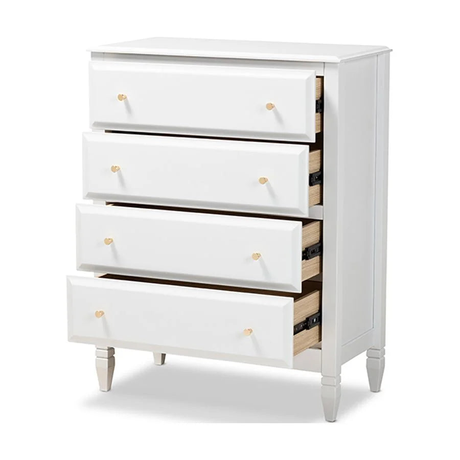 White 4-Drawer Wood Bedroom Chest N3861