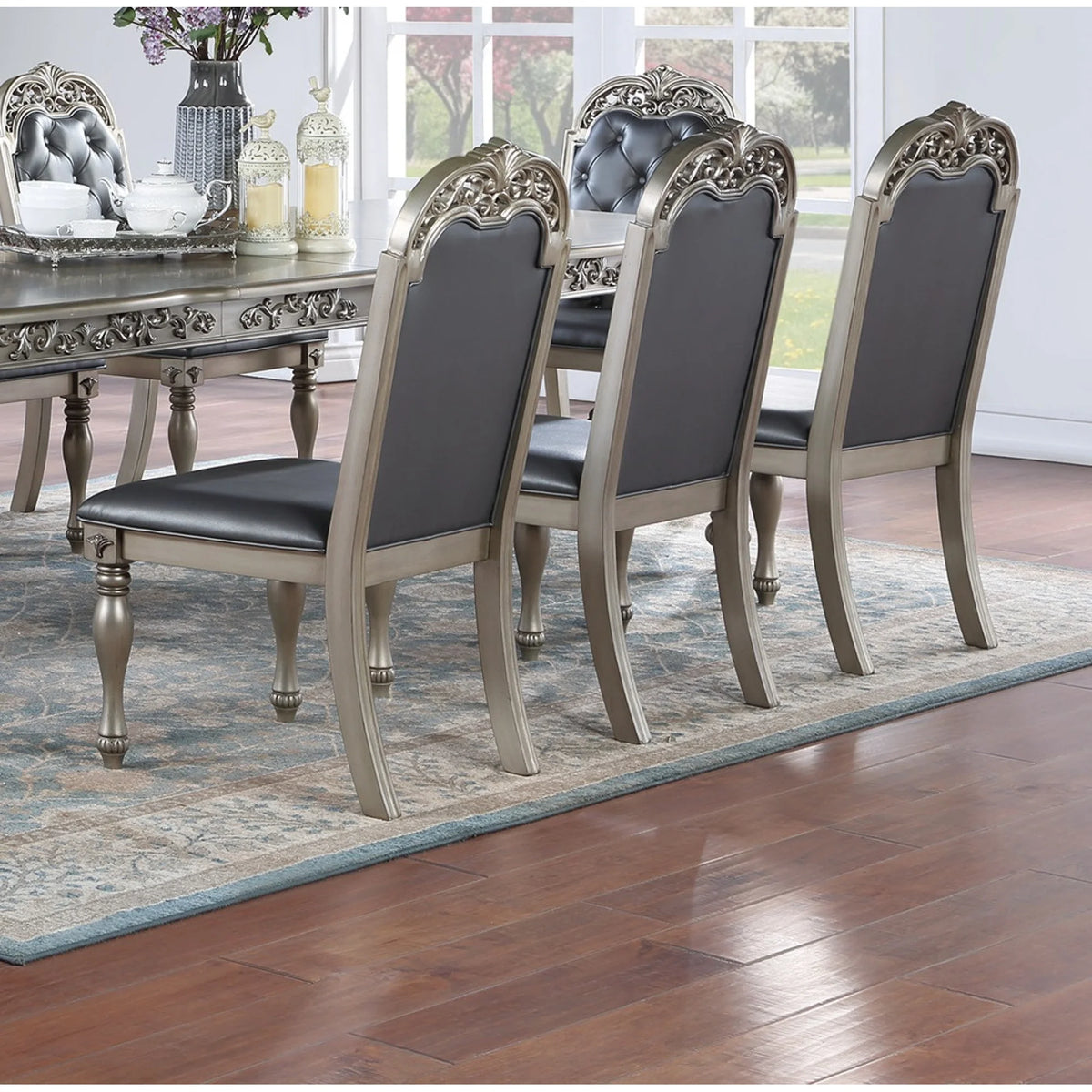 Grey Silver Rubberwood Upholstered Dining Chairs Set of 2 Z326337
