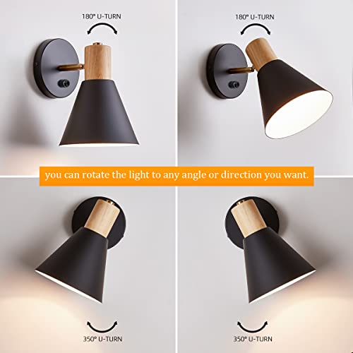 Black Dimmable Wood Style Plug in Wall Sconce M86734