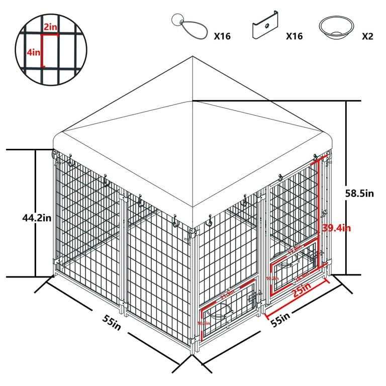 Outdoor Dog Kennel with Feeding Door and Cover X580257