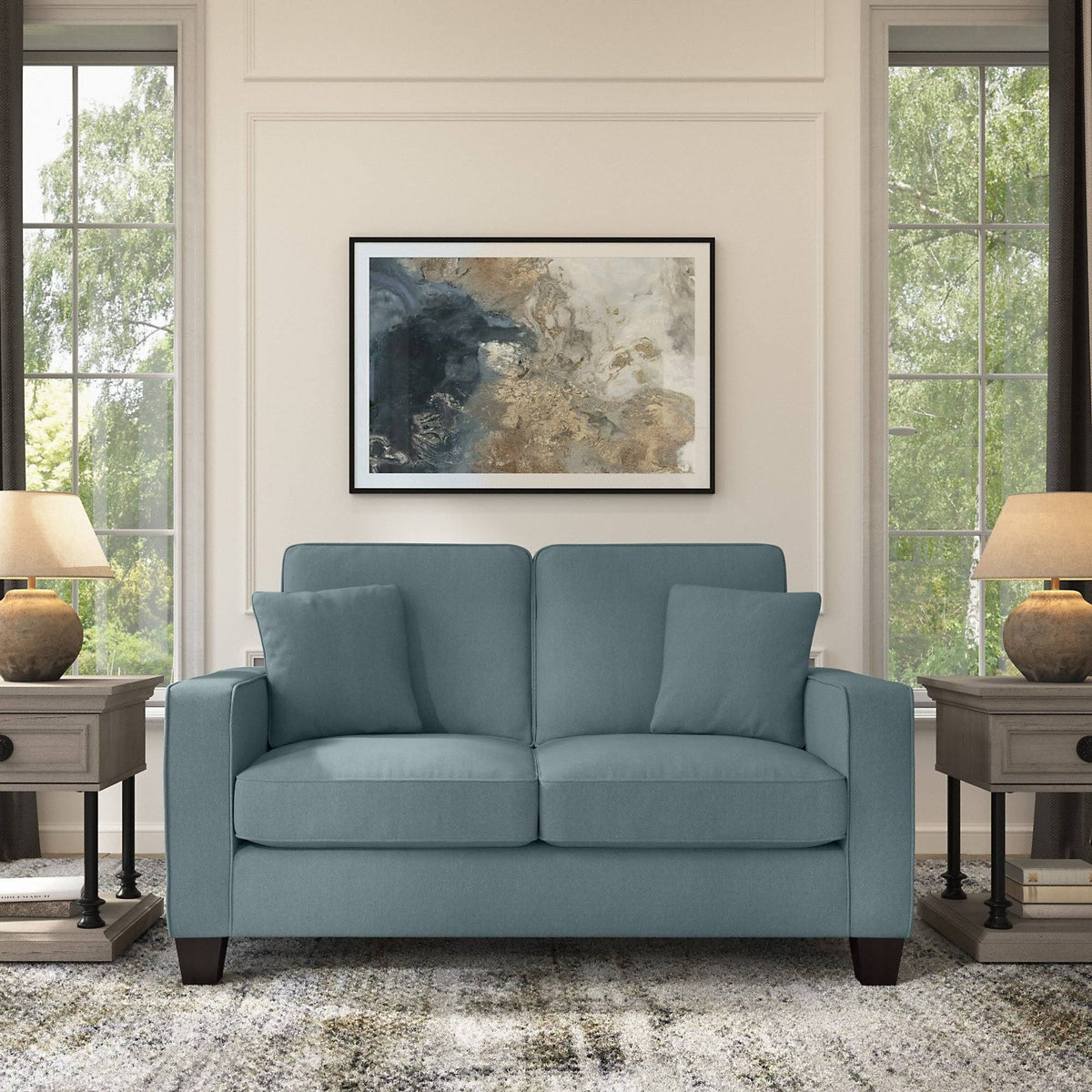 Turkish Blue Herringbone Loveseat M8874
