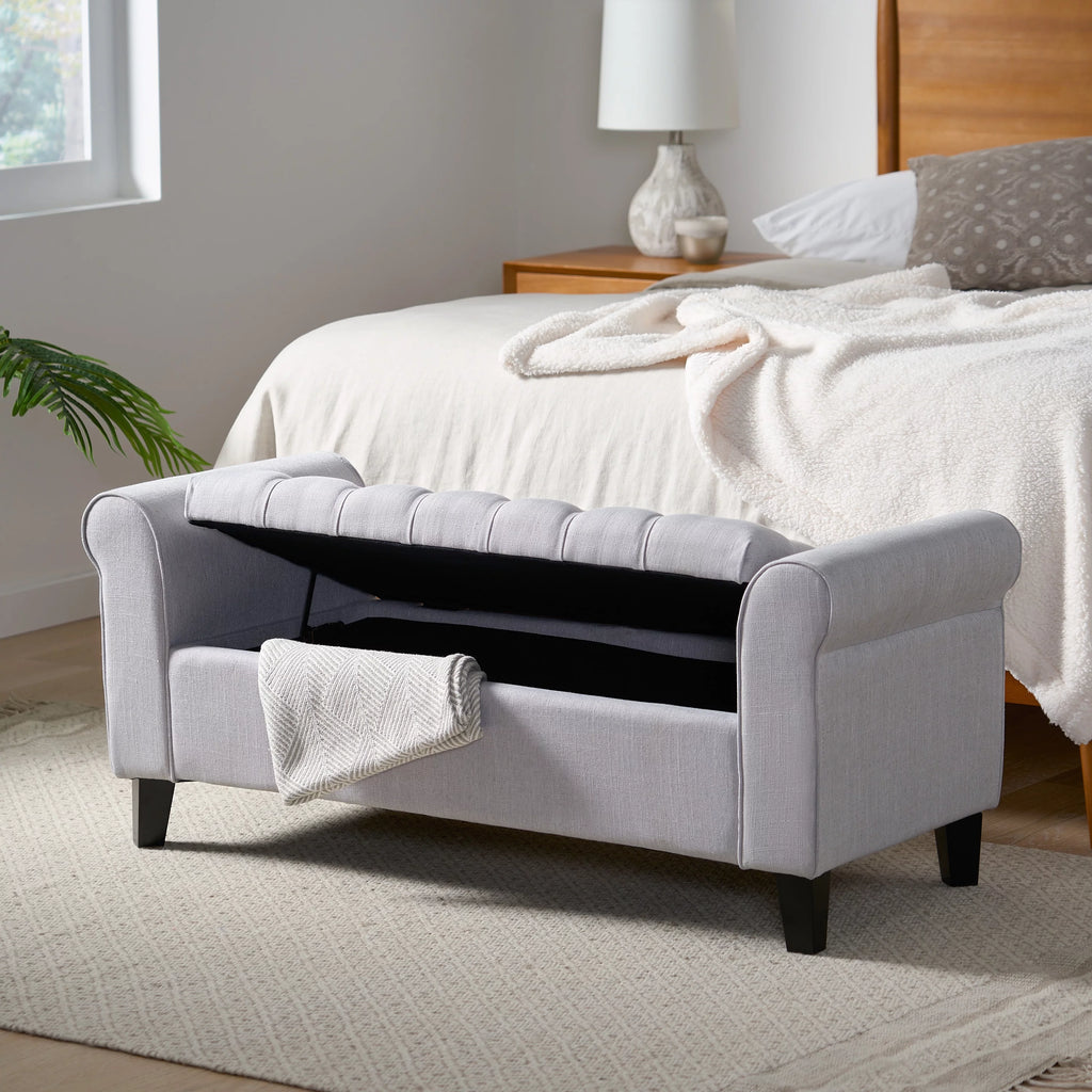 Light Gray and Dark Brown Fabric Storage Ottoman Bench C608852