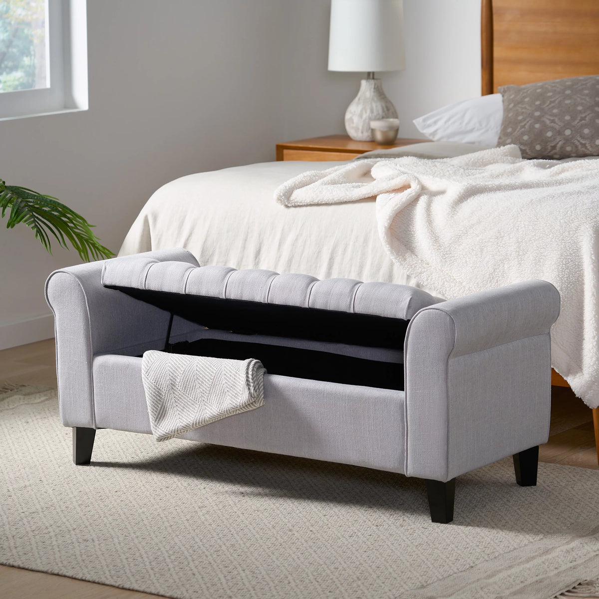 Light Gray and Dark Brown Fabric Storage Ottoman Bench C608852