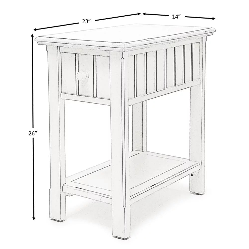 White Wood Chairside Table with Lower Shelf W7857