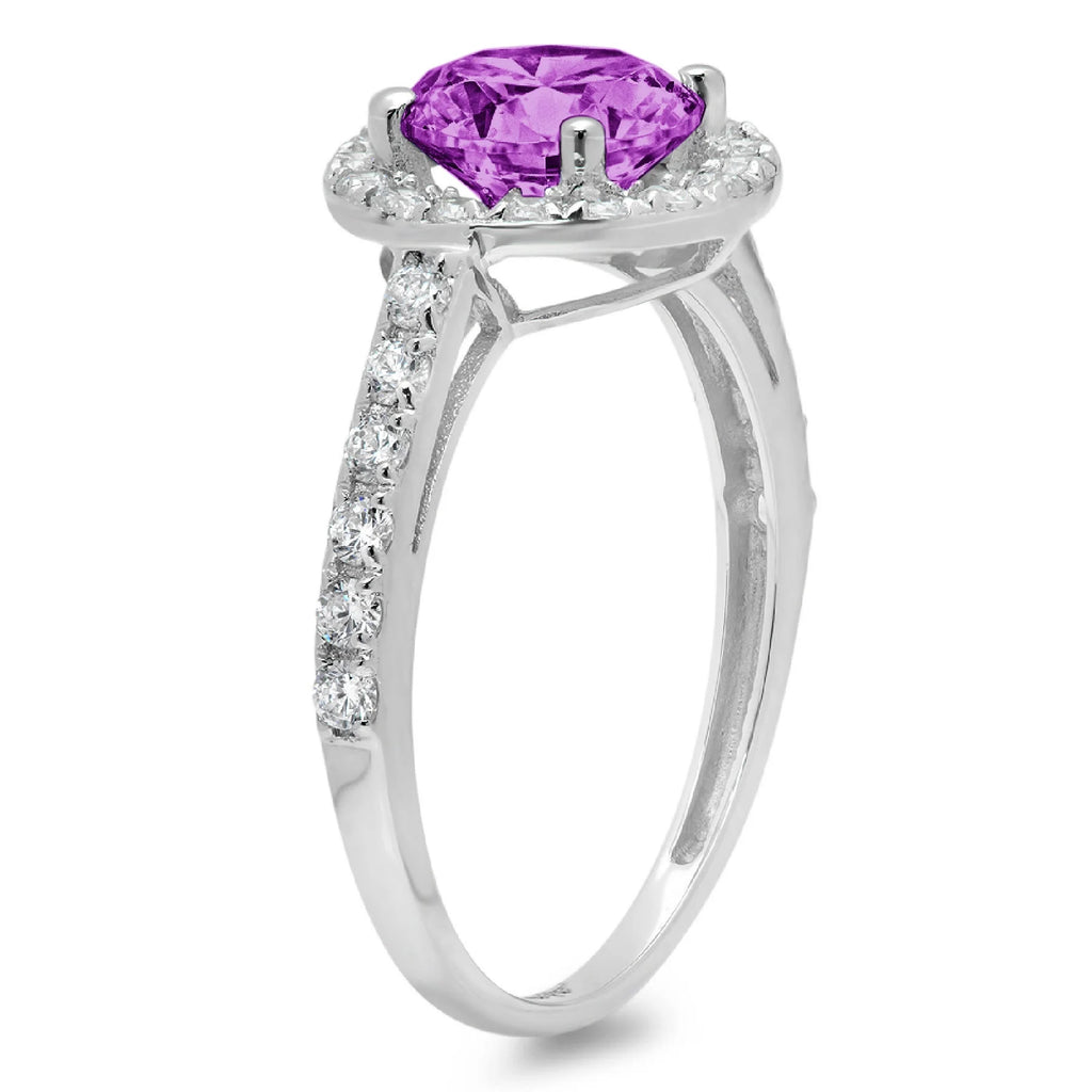 18k White Gold Halo Ring with Round Cut Simulated Alexandrite P37763