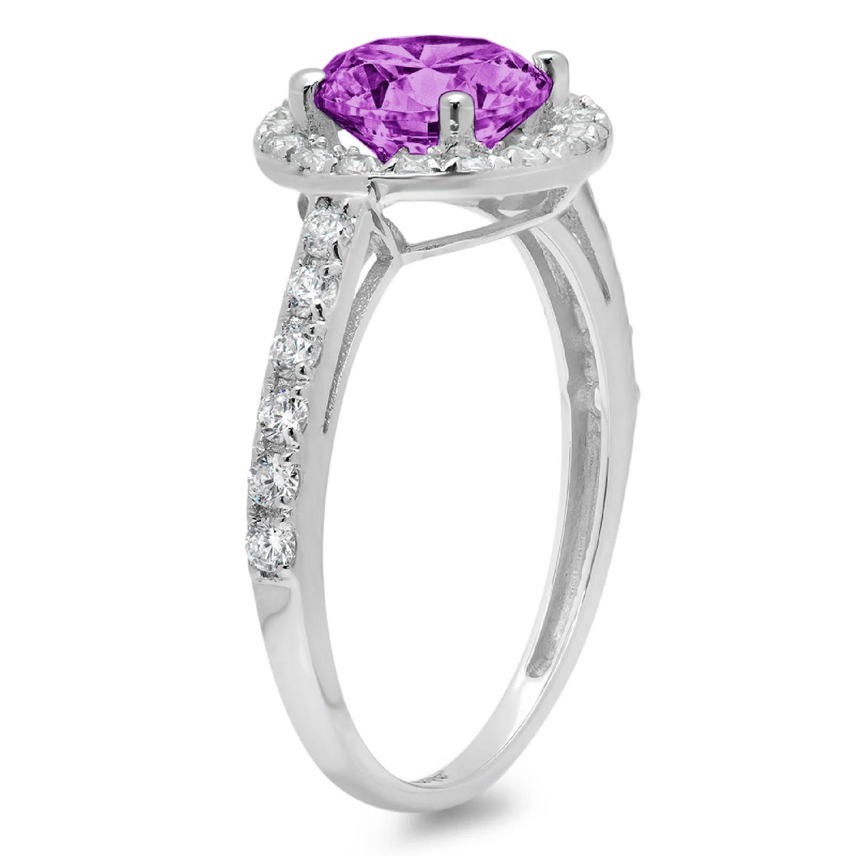 18k White Gold Halo Ring with Round Cut Simulated Alexandrite P37763