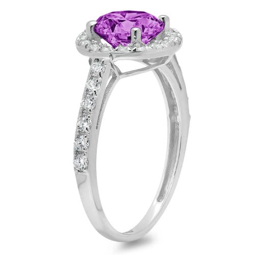18k White Gold Halo Ring with Round Cut Simulated Alexandrite P37763