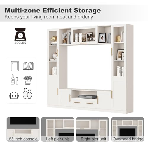 White TV Stand with Glass Doors & Shelves J3337