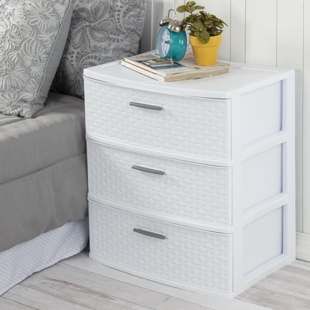 3 Drawer Wide Weave Tower White M920