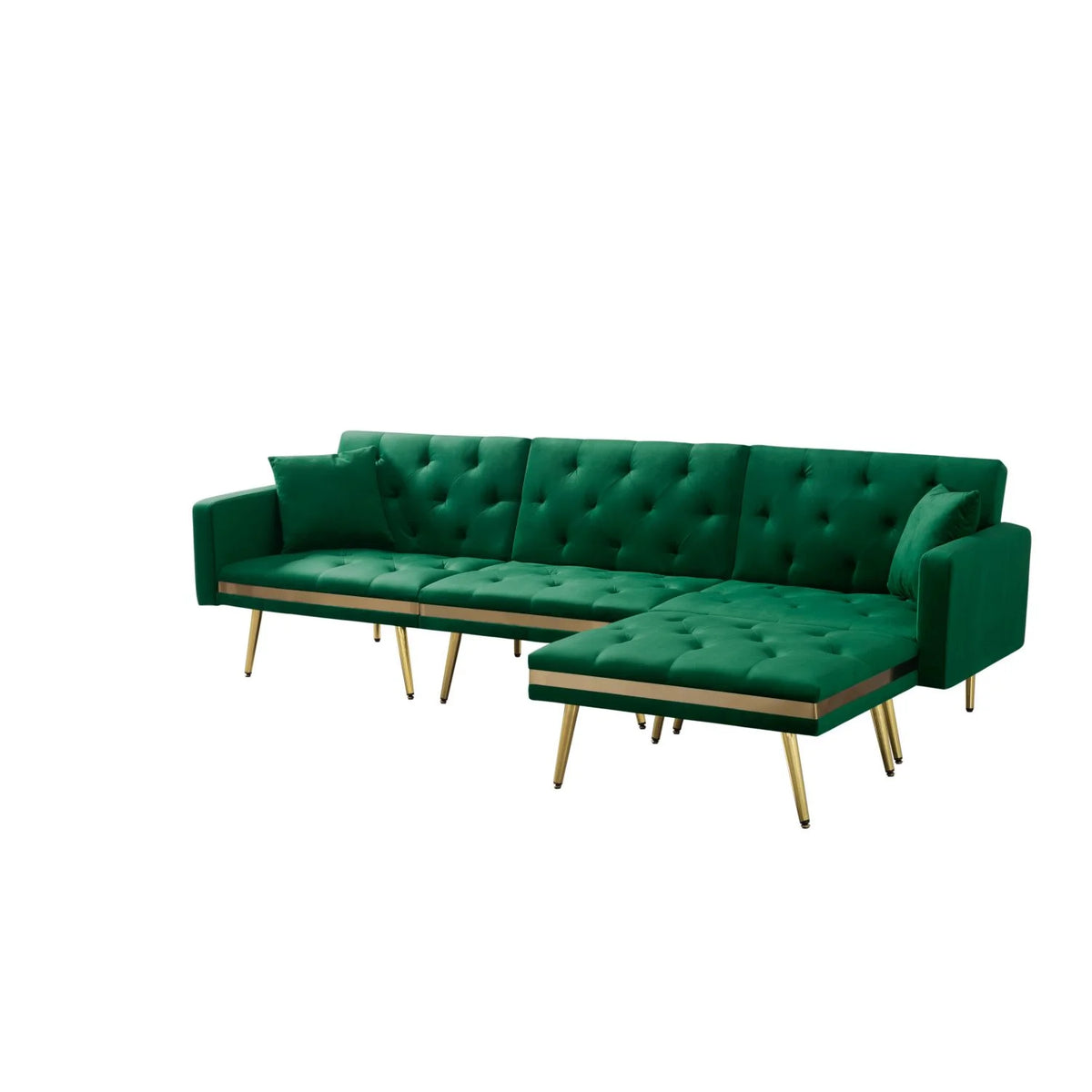 Dark Green Velvet Sectional Sleeper Sofa Bed with Ottoman J810531