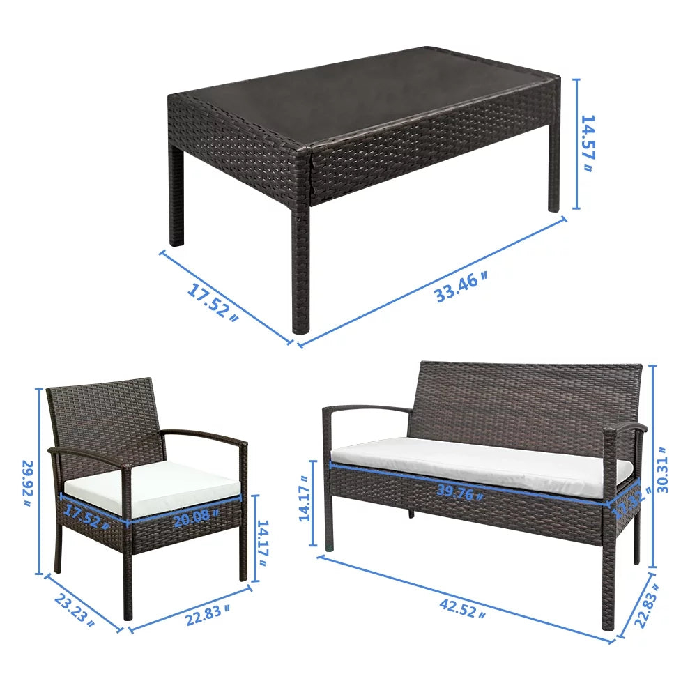 4-Piece PE Wicker Patio Conversation Set with Cushions A6460
