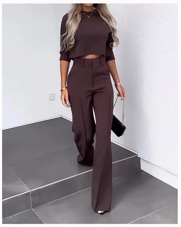 Wide-Leg Pants with Double Button Front E3445