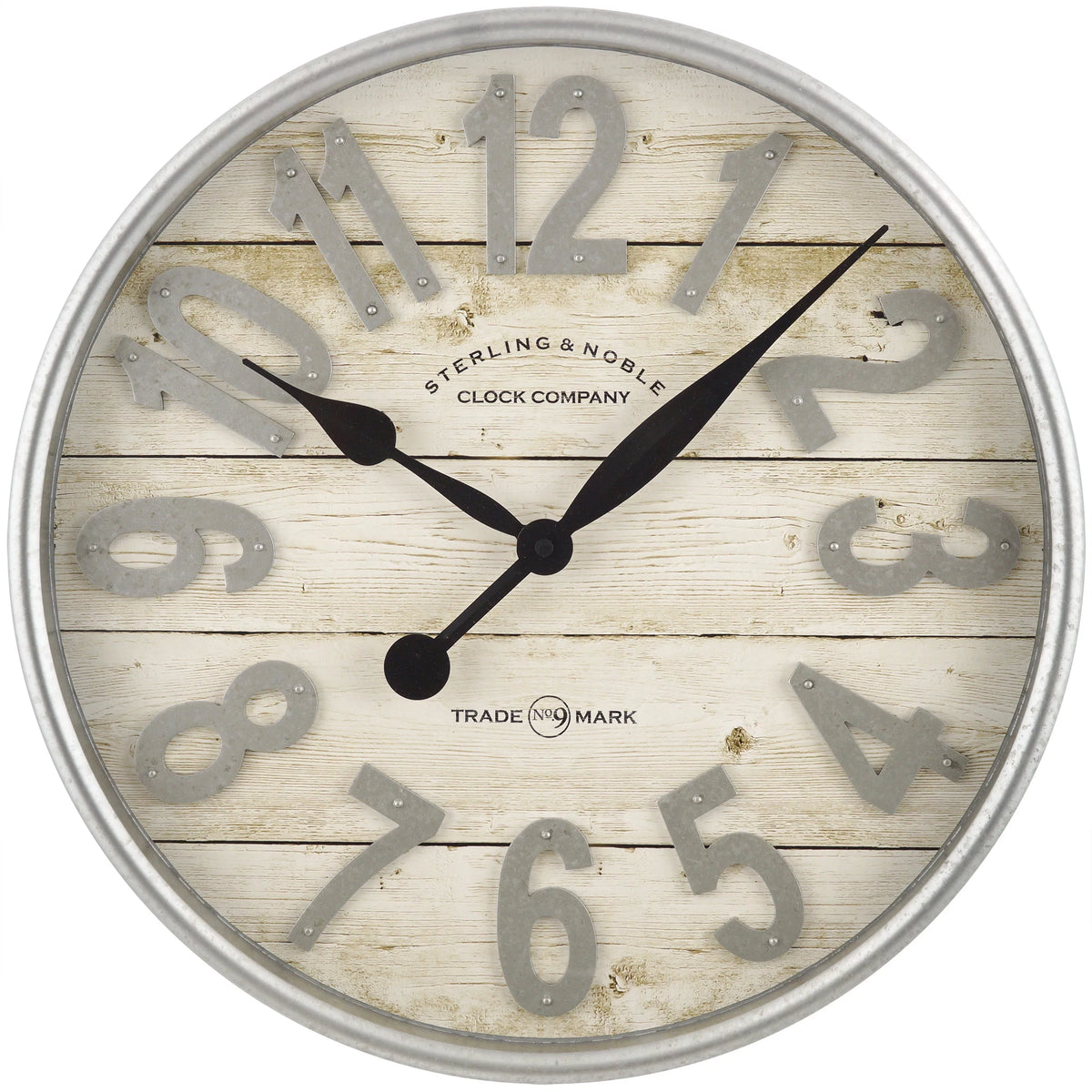 White and Galvanized Raised Analog Wall Clock U539