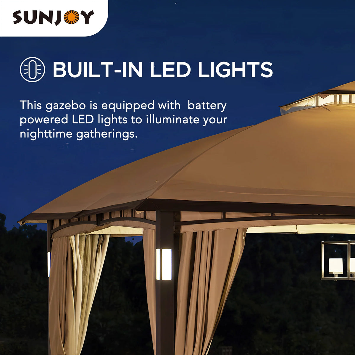 Tan and Brown 10 ft. x 12 ft. Gazebo with LED Lighting and Bluetooth Sound L678