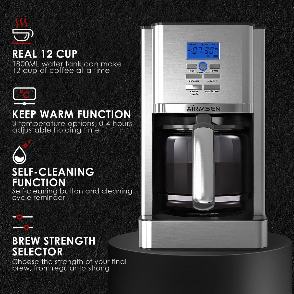 Stainless Steel 12 Cup Programmable Drip Coffee Maker C877930