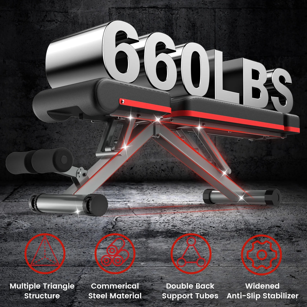 Weight Bench Folding Incline 660 lbs Capacity L14584