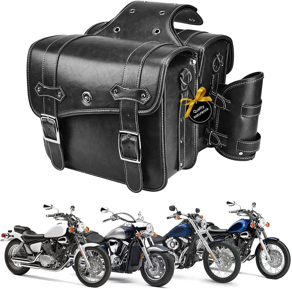 Brown Leather Motorcycle Saddle Bag with Cup Pocket M634