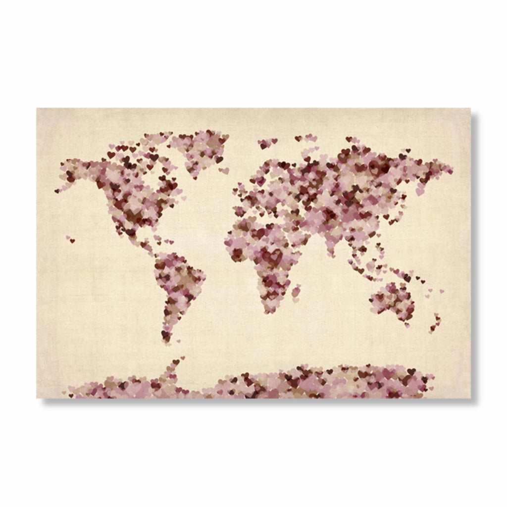 Vintage Hearts World Map Canvas Art P87174