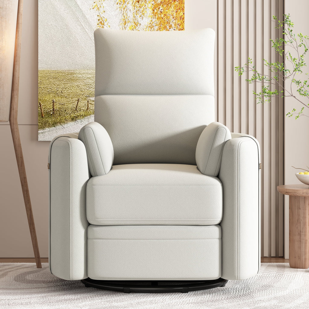 Beige Manual Swivel Glider Recliner Chair with Two Removable Pillows C420055