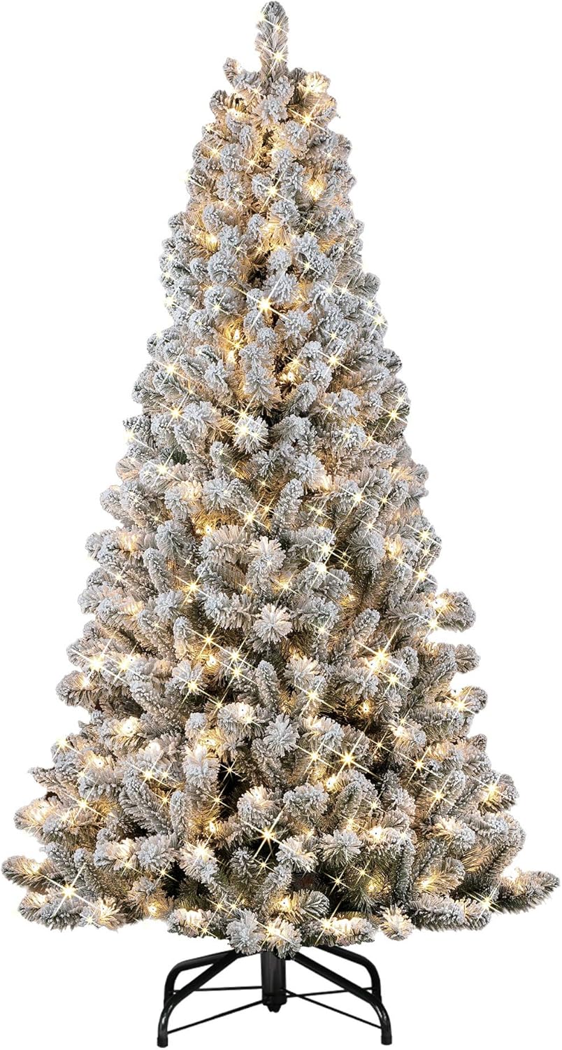 6.5’ Pre-Lit Virginia Pine Flocked Artificial Tree - Clear Lights D764936