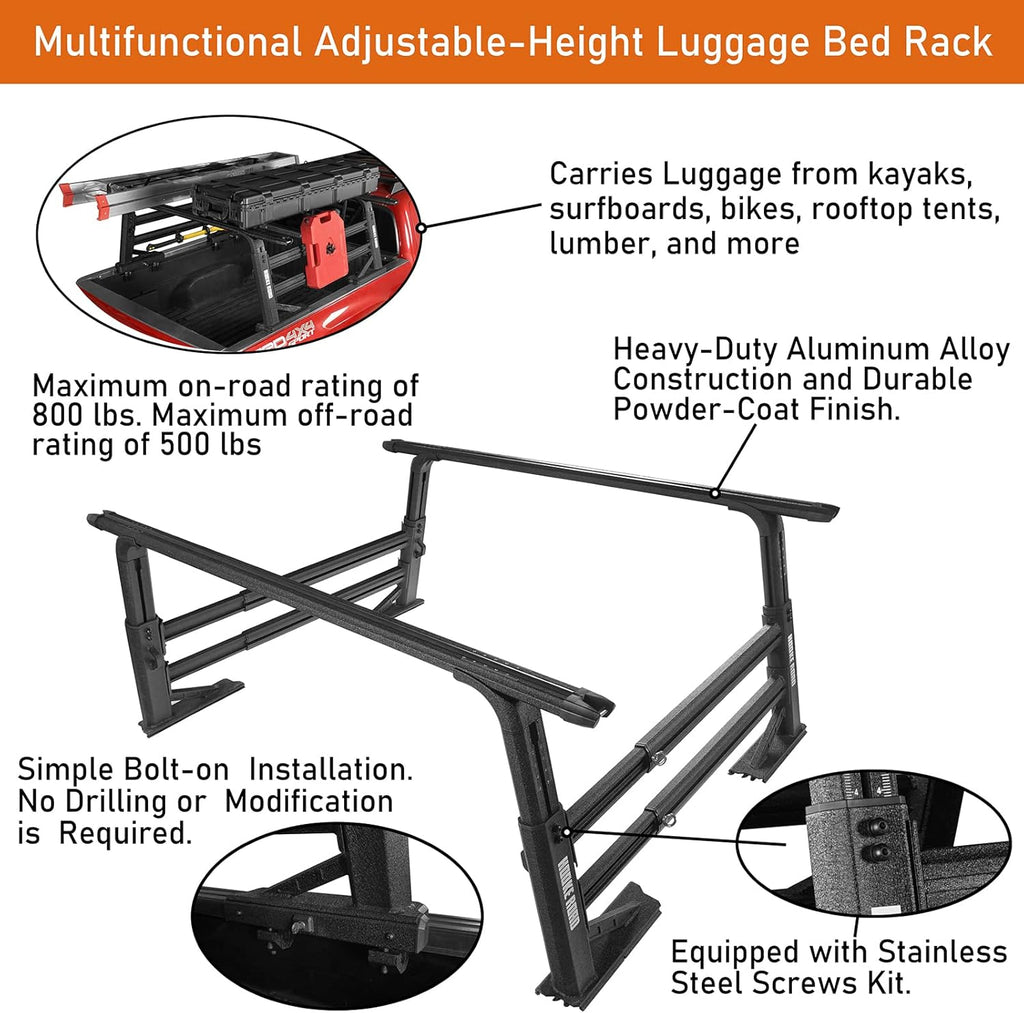 Overland Truck Bed Cargo Rack Extendable Aluminum Truck Ladder Rack Adjustable Height Heavy Duty U802422