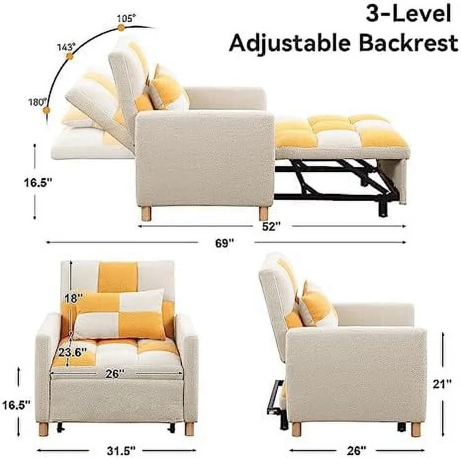 Black Convertible Sleeper Chair Bed with Pillow and Adjustable Backrest I663