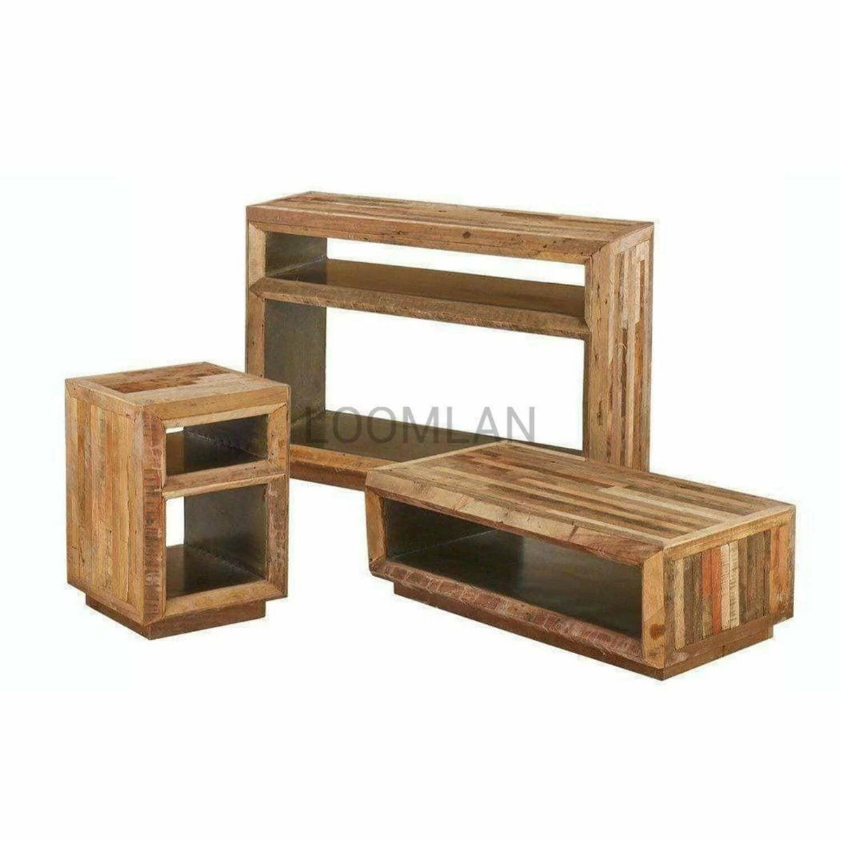 Slim Reclaimed Wood Console Table with Storage Shelves M774