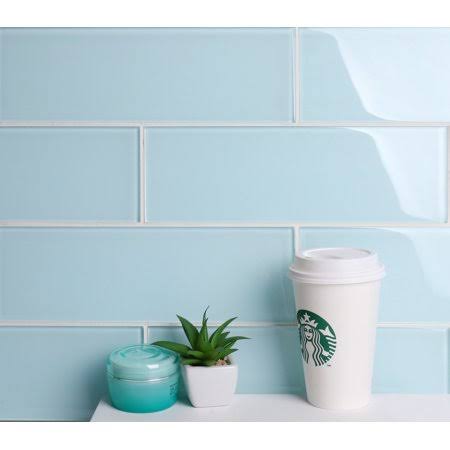 Glossy Baby Blue Glass Subway Tile, 4 inch x 12 inch, 5 Square Feet Carton X48052