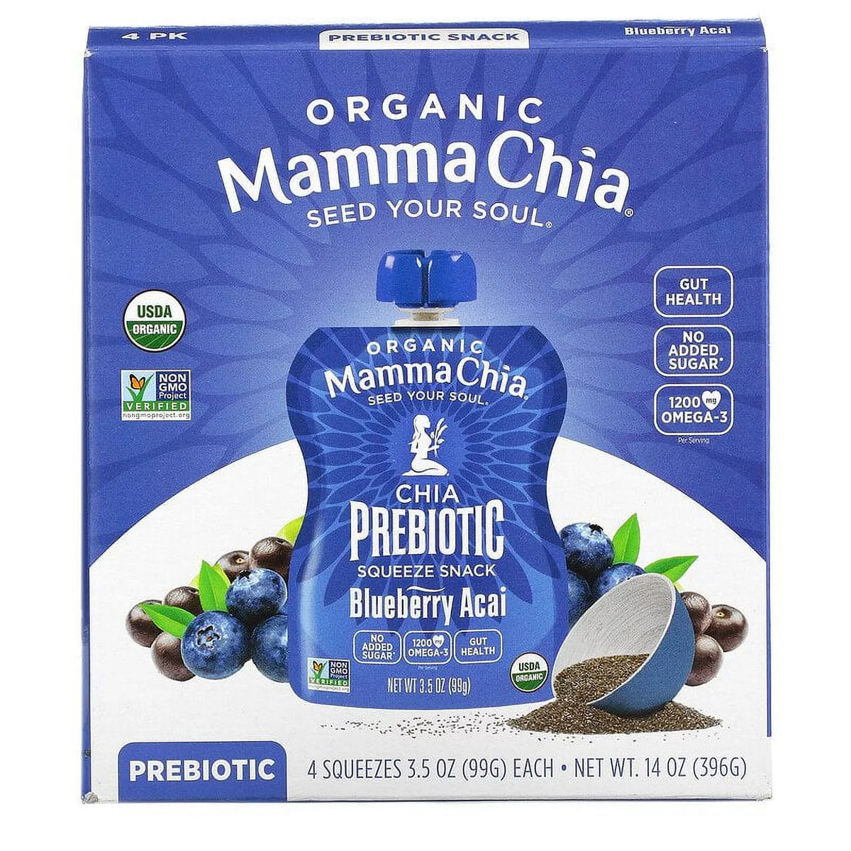 Organic Chia Prebiotic Squeeze Blueberry Acai 3.5 oz Pack of 2 L916