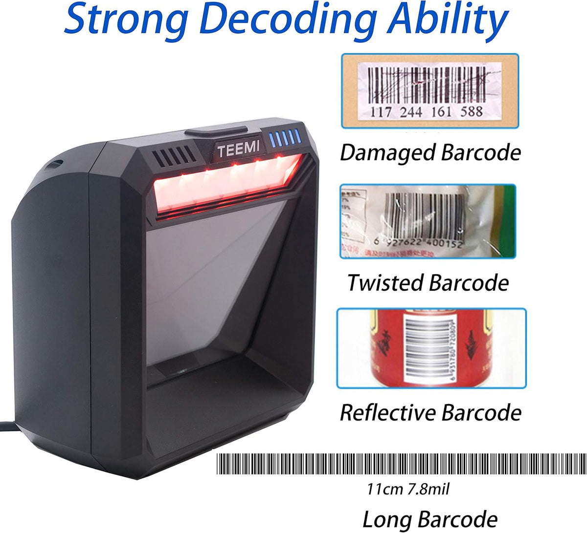 USB Wired Barcode Scanner with Large Scanning Window J792914
