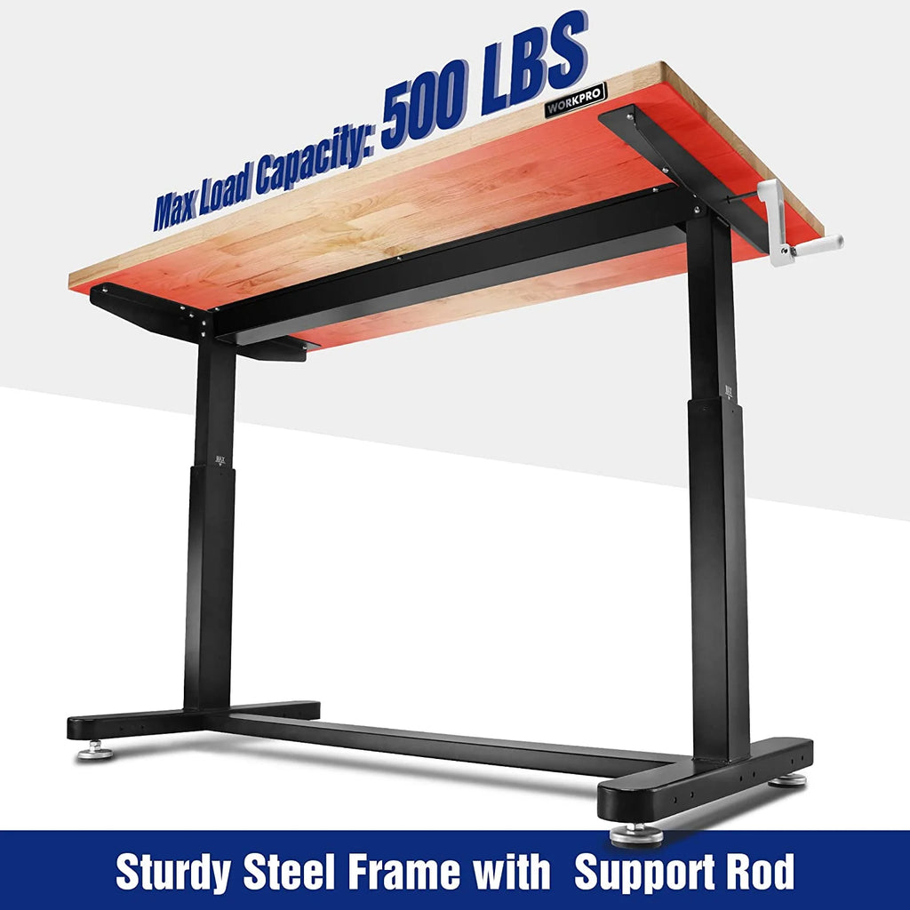 60" x 24" Rubber Wood Top Height Adjustable Work Table with Crank Handle and Casters N9077