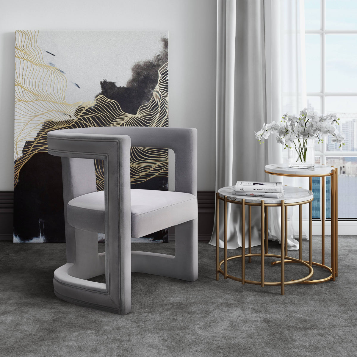 Grey Velvet Chair D6969