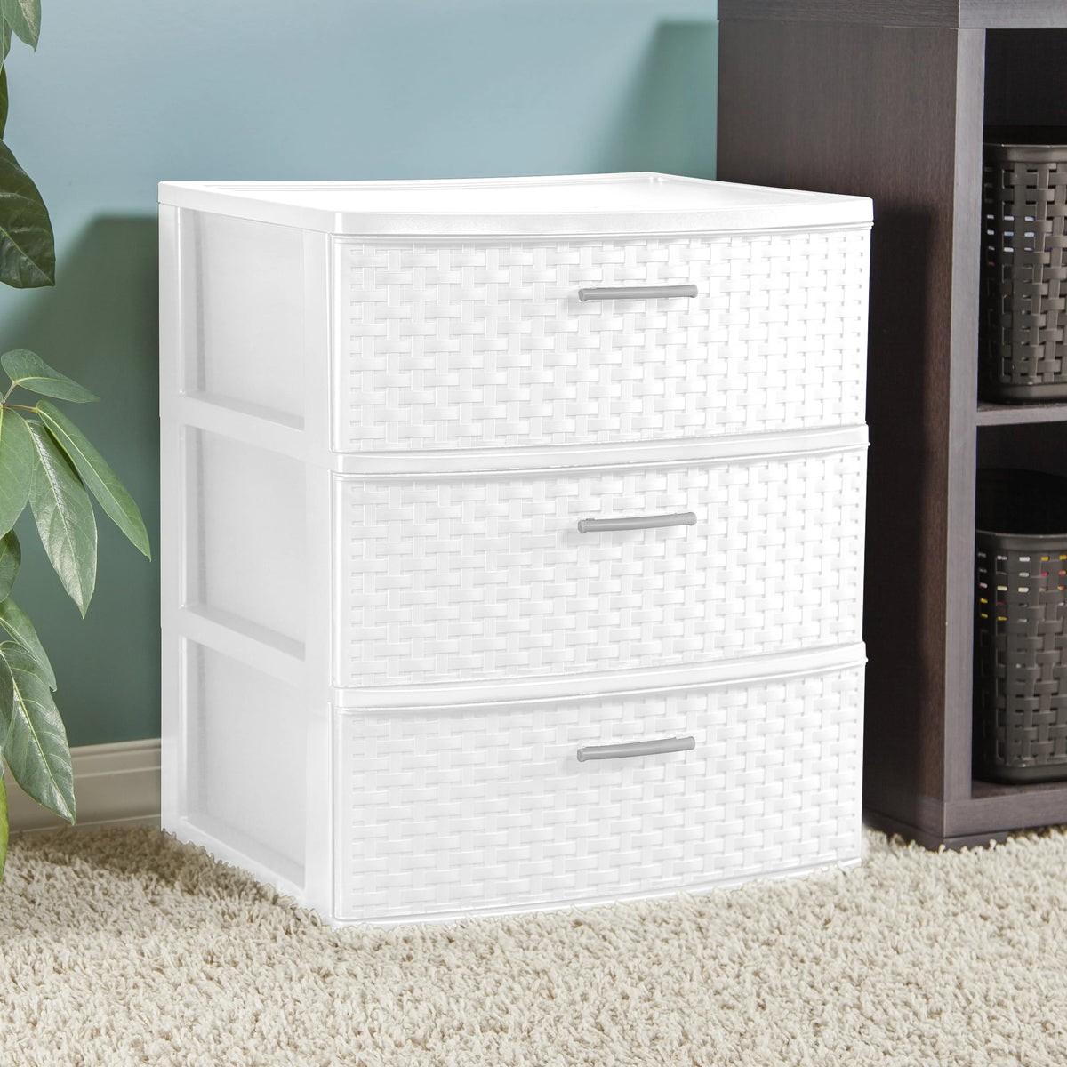 3 Drawer Wide Weave Tower White M920