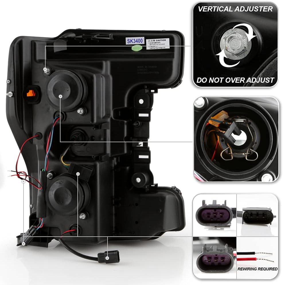 Chrome Dual LED Tube Projector Headlights Set Left+Right F303