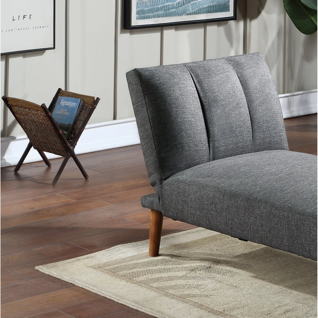 Blue Grey Polyfiber Adjustable Chaise Bed Solid Wood Legs Plush Couch W5913
